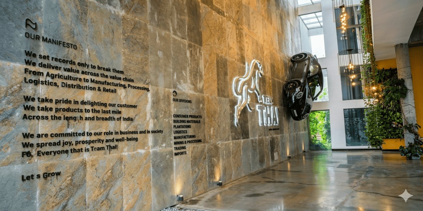 The Let's Grow manifesto engraved at Team Thai's Calicut headquarters